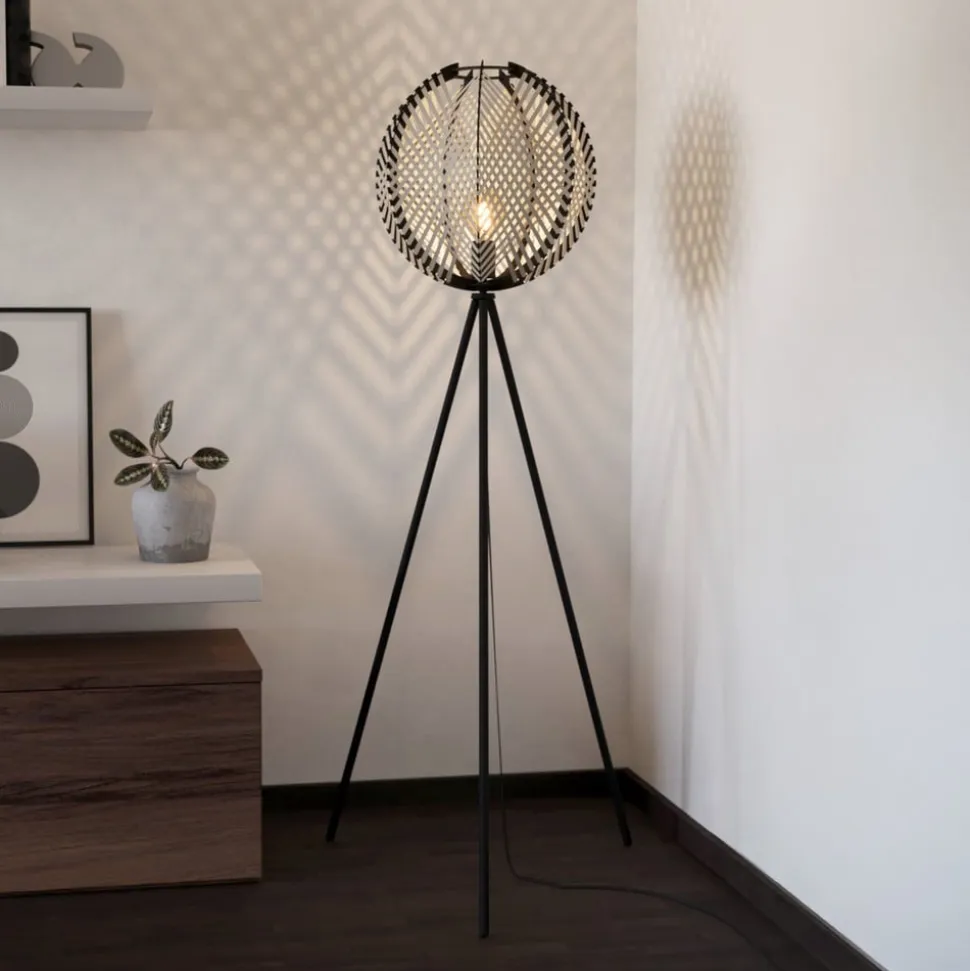 Waverton gulvlampe, sort/hvid, højde 143 cm, stål/stof