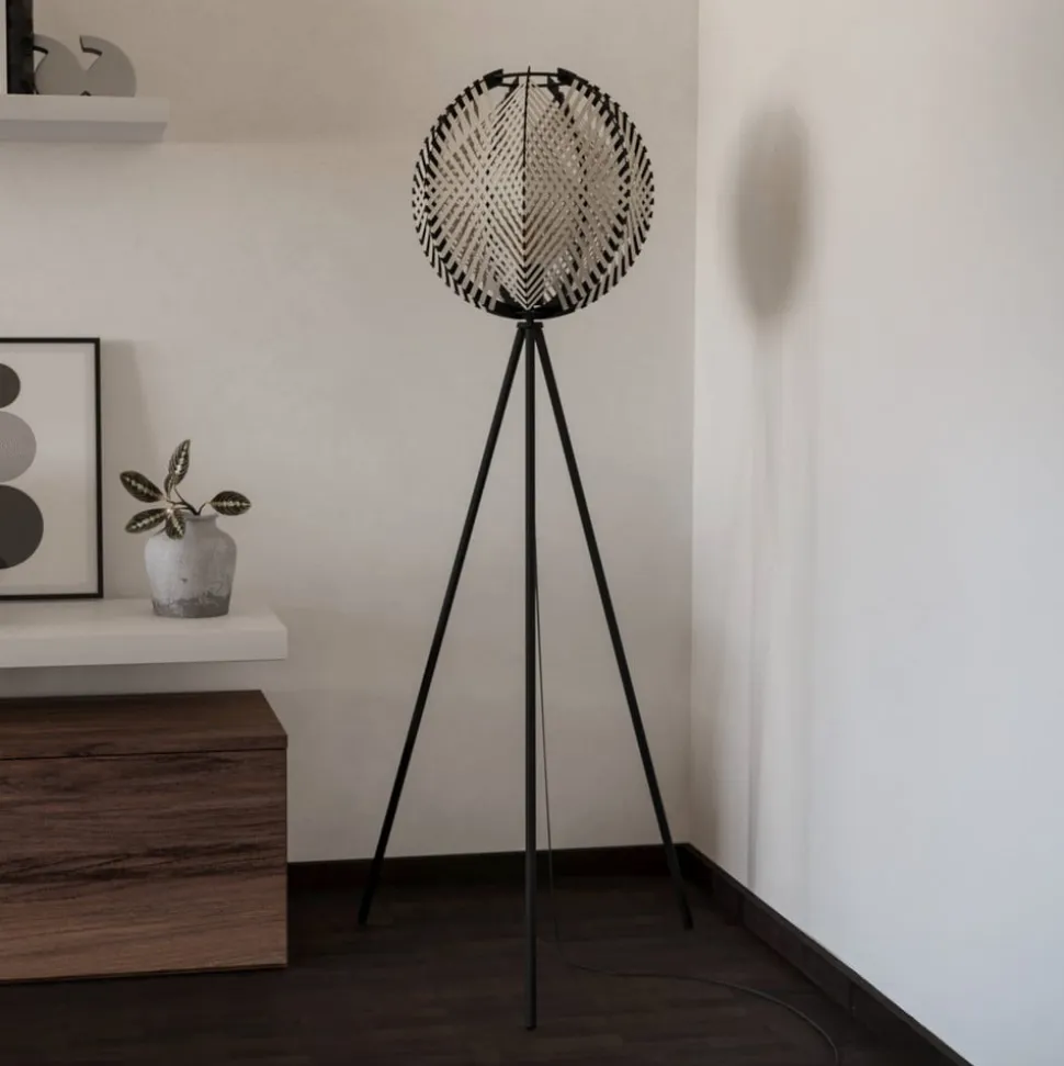 Waverton gulvlampe, sort/hvid, højde 143 cm, stål/stof
