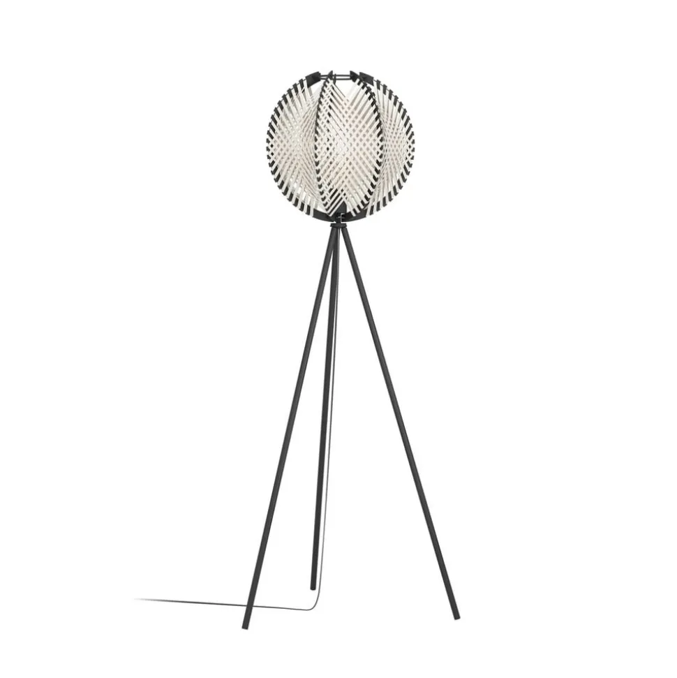 Waverton gulvlampe, sort/hvid, højde 143 cm, stål/stof
