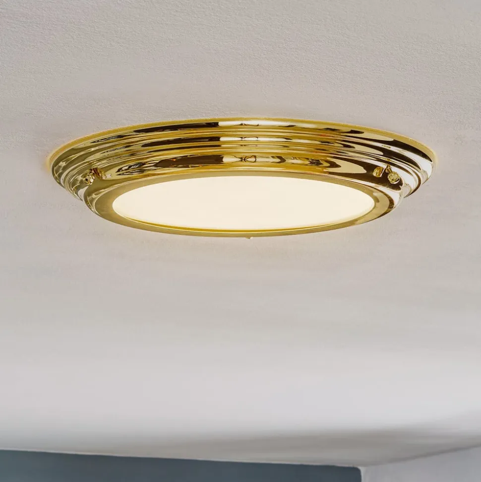 Welland IP44 LED-loftlampe, poleret messing