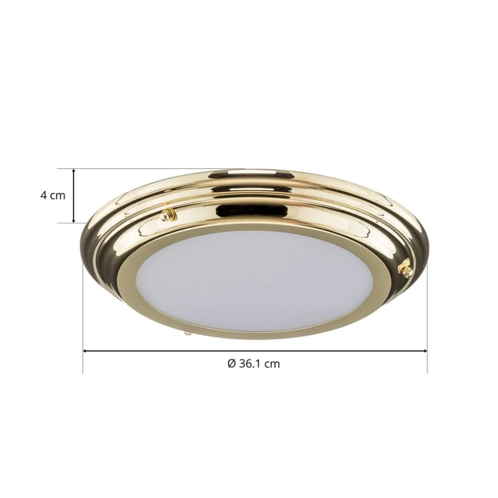 Welland IP44 LED-loftlampe, poleret messing