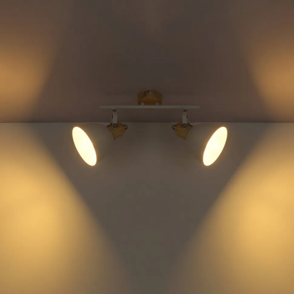 Wiho loftlampe af metal, hvid/trælook, 2 lyskilder
