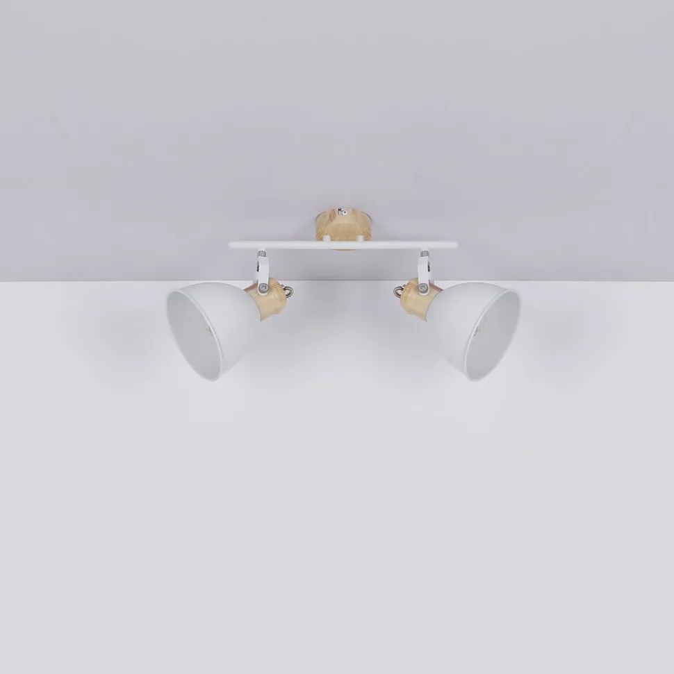 Wiho loftlampe af metal, hvid/trælook, 2 lyskilder