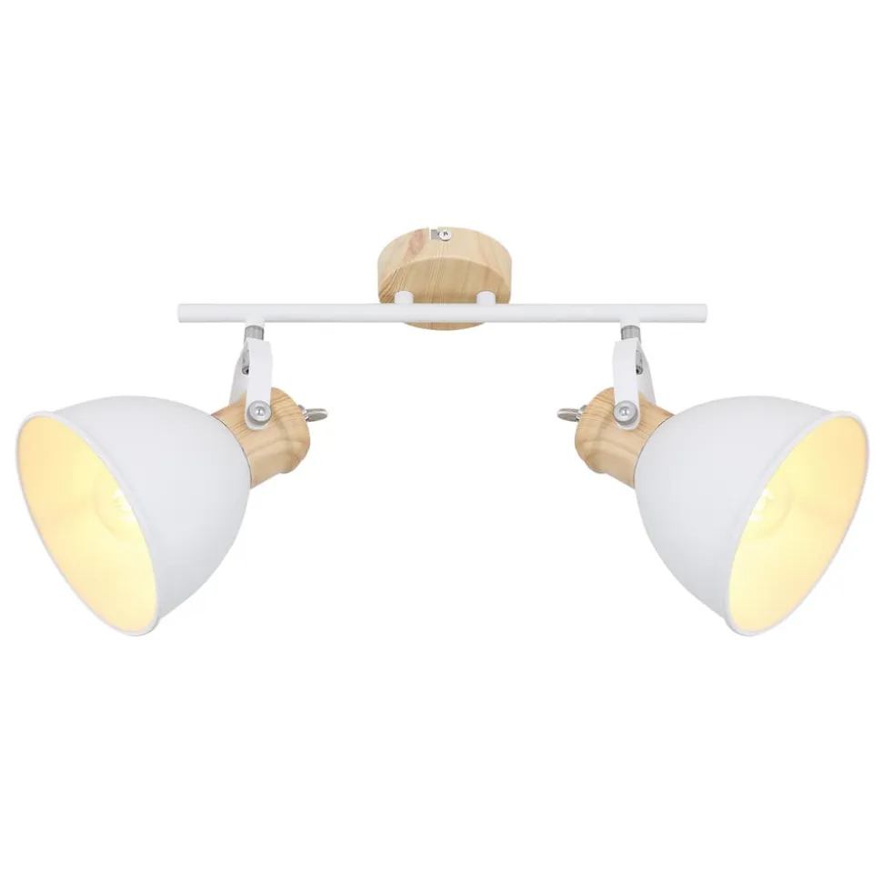 Wiho loftlampe af metal, hvid/trælook, 2 lyskilder