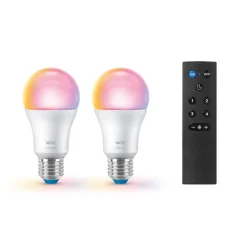 WiZ A60 LED mat WiFi E27 8,5W RGBW fjernbetjening 2-pak