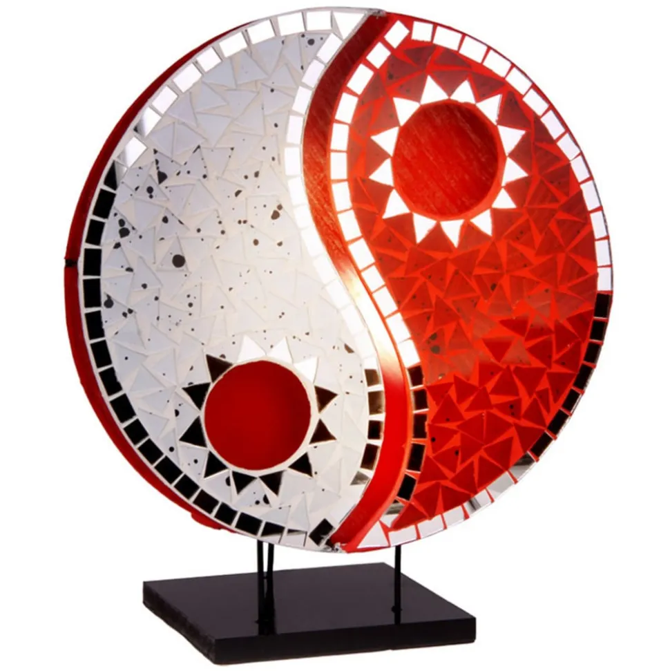 Ying Yang bordlampe med mosaikspejlsten, rød