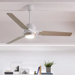 Zeus LED-loftventilator, med tre vinger, hvid-sølv